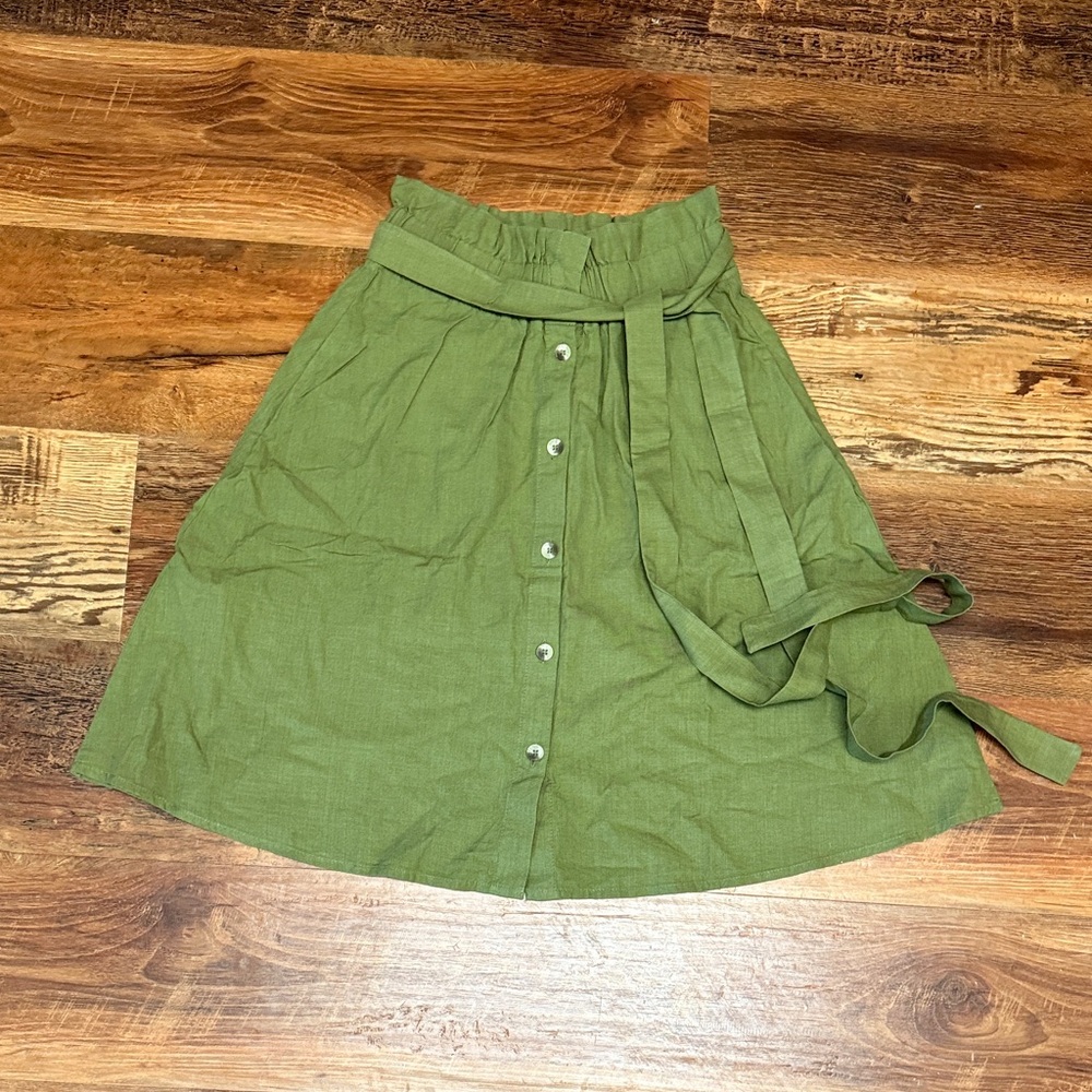 Elegant Olive A-Line Skirt with Belt
